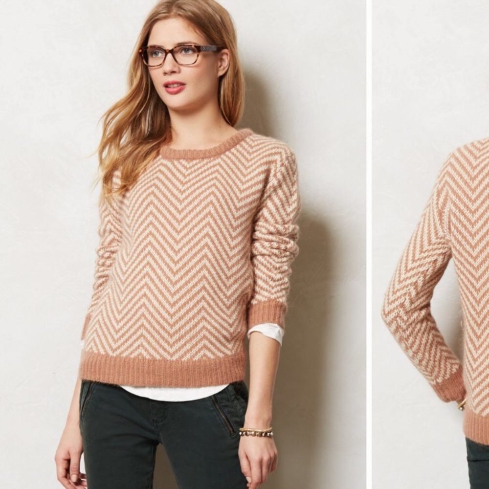 Tan and cream chevron stripe Anthropologie sweater